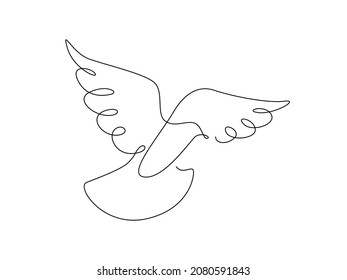 One Continuous Line Drawing Of Flying Up Dove. Bird Symbol Of Peace And Freedom In Simple Linear Style. Mascot Concept For National Labor Movement Icon Editable Stroke. Doodle Vector Illustration