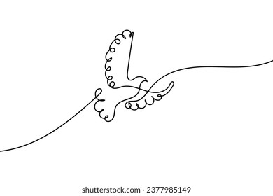 One continuous line drawing of flying up dove. Bird symbol of peace and freedom in simple linear style. Mascot concept for national labor movement icon isolated on white. Doodle vector illustration