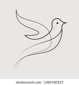 One continuous line drawing of flying couple doves. Two Birds symbol of peace love and freedom in simple linear style. Concept for national labor movement icon editable stroke. Vector illustration