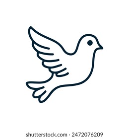 One continuous line drawing of flying up dove. Where, Bird symbol of peace and freedom in simple linear style. Mascot concept for national labor movement icon isolated on white. Doodle vector 