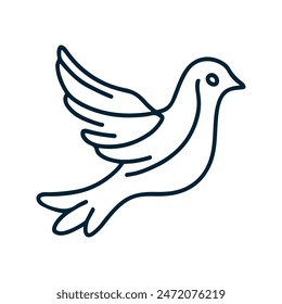 One continuous line drawing of flying up dove. Where, Bird symbol of peace and freedom in simple linear style. Mascot concept for national labor movement icon isolated on white. Doodle vector 