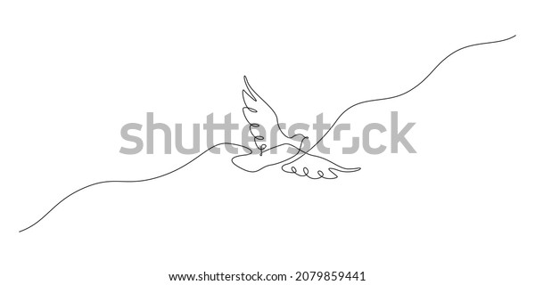 One continuous line drawing of flying up\
dove. Bird symbol of peace and freedom in simple linear style.\
Mascot concept for national labor movement icon isolated on white.\
Doodle vector illustration