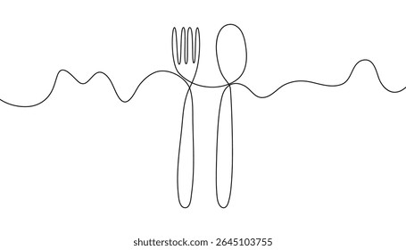 One continuous line drawing of fork and spoon. spoon fork one line drawing. one line art. simple drawing. vector drawing