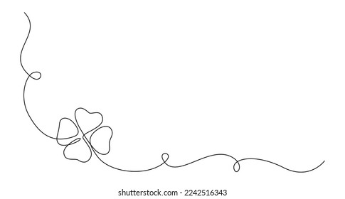 One continuous line drawing of four-leaved clover. Good luck floral symbol with 4 petal in simple linear style. Concept for banner Saint Patrick Day in editable stroke. Doodle vector illustration