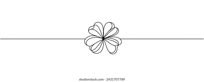 One continuous line drawing of four-leaved clover. Good luck floral symbol in simple linear style. Concept for web banner Saint Patrick's Day in editable stroke. Doodle vector illustration