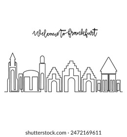 One continuous line drawing of Frankfurt skyline vector illustration. Modern city in Europe in simple linear style vector design concept. One big city in Germany. Iconic architectural building design.
