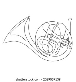 one continuous line drawing Frech horn music instrument vector illustration minimalist design single line art