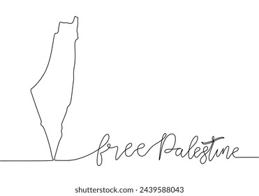 One continuous line drawing of free Palestine solidarity with map
