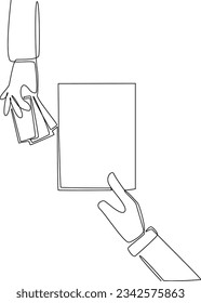 One continuous line drawing of Freelancer filling invoice, distance job payroll, money transfer online, remote and work payment concept. Doodle vector illustration in simple linear style.