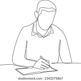 One continuous line drawing of Freelancer filling invoice, distance job payroll, money transfer online, remote and work payment concept. Doodle vector illustration in simple linear style.