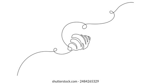 One continuous line drawing of french croissant. Bakery and morning breakfast concept in simple linear style. Pastry chocolate dessert symbol in editable stroke. Doodle vector illustration