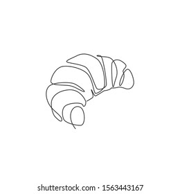 One continuous line drawing of fresh delicious online French croissant shop restaurant logo emblem. Pastry store cafe logotype template concept. Modern single line draw design vector illustration