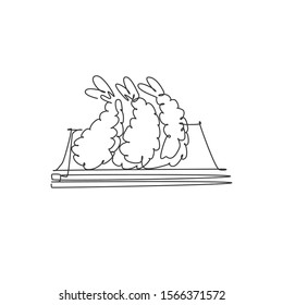 One continuous line drawing of fresh delicious Japanese fried tempura restaurant logo emblem. Seafood cafe shop logotype template concept. Modern single line draw design vector illustration graphic