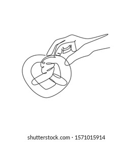 One continuous line drawing of fresh delicious Germany traditional snack food logo emblem. Pretzel sweet cookies shop logotype template concept. Modern single line draw design vector illustration