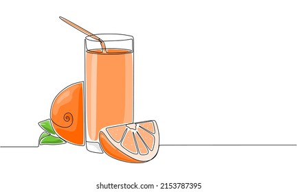 	
One continuous line drawing of fresh delicious orange juice for restaurant menu. Modern single line draw design vector graphic illustration