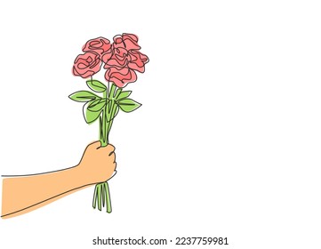 Una línea continua de un hermoso y fresco y romántico ramo de flores de rosa. Tarjeta de felicitación moderna, invitación, logotipo, banner, concepto de póster diseño de línea única diseño gráfico ilustración vectorial