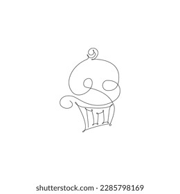 Un dibujo continuo de un delicioso y delicioso logotipo de la copa de helado de sundae. Concepto de plantilla de tipo logotipo de cafetería de cafetería de comida para aperitivos. Ilustración vectorial de diseño de trazos de línea única moderna