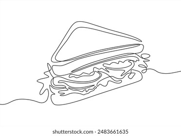 One continuous line drawing of fresh delicious American sandwich restaurant logo badge. Fast food cafe shop logotype template concept. Modern single line draw design vector graphic illustration