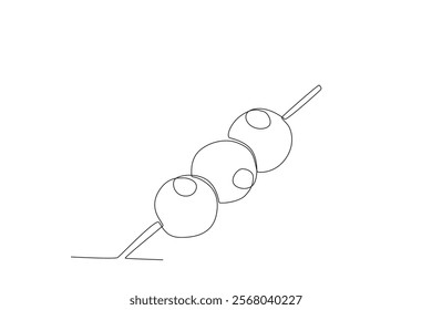 One continuous line drawing of fresh delicious Dango. Fast food Japan noodle cafe shop logotype template concept. Modern single line draw design vector illustration

