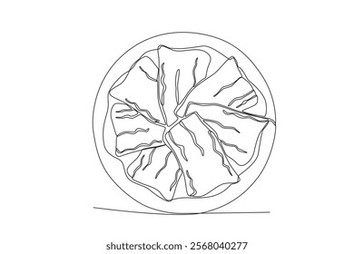 One continuous line drawing of fresh delicious Kimchi. Fast food Japan noodle cafe shop logotype template concept. Modern single line draw design vector illustration
