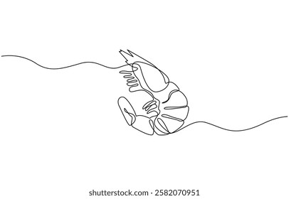 One continuous line drawing of fresh shrimp for seafood logo identity, Continuous one line drawing of shrimp. Isolated on white background vector illustration, Pro vector.