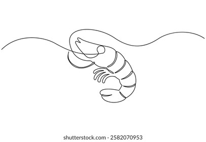 One continuous line drawing of fresh shrimp for seafood logo identity, Continuous one line drawing of shrimp. Isolated on white background vector illustration, Pro vector.