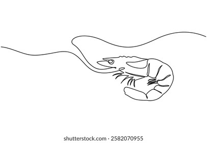 One continuous line drawing of fresh shrimp for seafood logo identity, Continuous one line drawing of shrimp. Isolated on white background vector illustration, Pro vector.