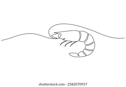 One continuous line drawing of fresh shrimp for seafood logo identity, Continuous one line drawing of shrimp. Isolated on white background vector illustration, Pro vector.