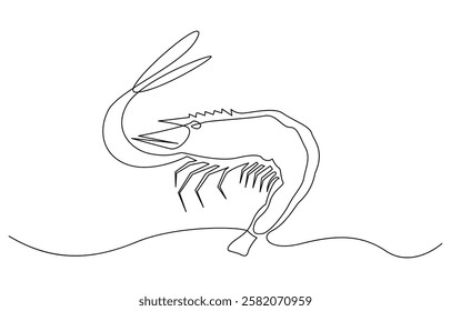 One continuous line drawing of fresh shrimp for seafood logo identity, Continuous one line drawing of shrimp. Isolated on white background vector illustration, Pro vector.