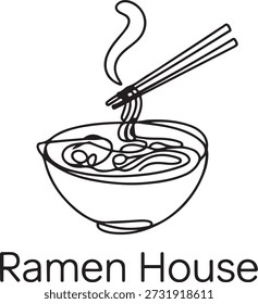 Un dibujo de línea continua del delicioso emblema fresco del logotipo del restaurante ramen japonés. Concepto de Plantilla de logotipo de la tienda de fideos de comida rápida de Japón. dibujo de un icono de línea
