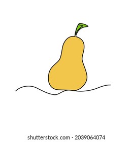 One continuous line drawing fruits pear, isolated on white background. Healthy eating concept. Vector illustration.
