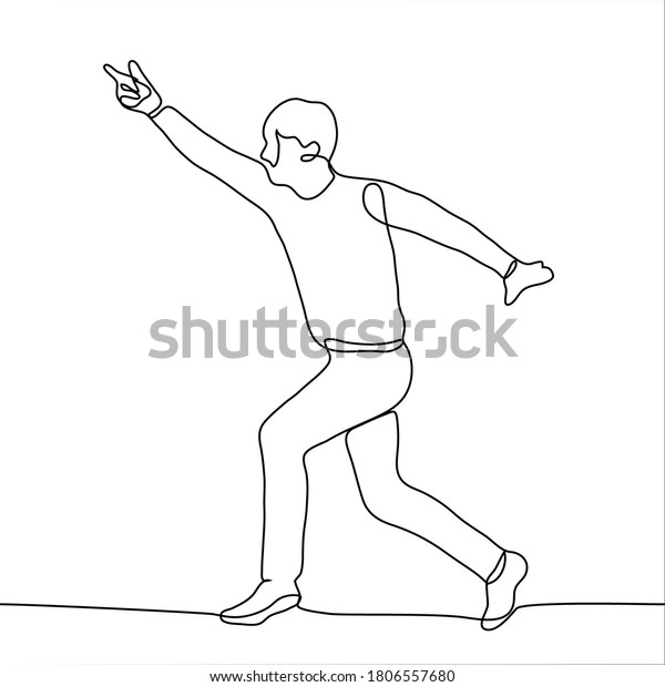 One Continuous Line Drawing Of A Full Length Man Runs With His Hand And