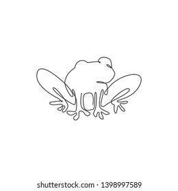 One continuous line drawing of funny frog for kids toy logo identity. Reptile animal icon concept. Modern single line graphic draw vector design illustration