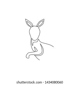 One Continuous Line Drawing Of Funny Kangaroo Head For National Zoo Logo Identity. Wallaby Animal From Australia Mascot Concept For Conservation Park Icon. Single Line Draw Design Vector Illustration