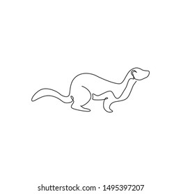 One continuous line drawing of funny weasel for company logo identity. Mustelidae animal mascot concept for national conservation icon. Modern single line draw design vector graphic illustration