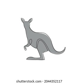 One continuous line drawing of funny standing kangaroo for national zoo logo identity. Animal from Australia mascot concept for conservation park icon. Single line draw design vector illustration
