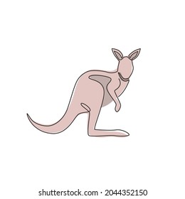 One continuous line drawing of funny standing kangaroo for national zoo logo identity. Animal from Australia mascot concept for conservation park icon. Single line draw design vector illustration