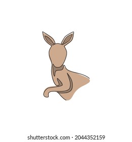 Un dibujo continuo de la graciosa cabeza irregular de la identidad del logo del zoológico nacional. Animal Wallaby de Australia mascota concepto para icono del parque de conservación. Ilustración vectorial de diseño de líneas simples