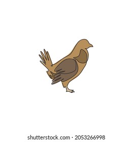 One Continuous Line Drawing Of Funny Grouse Bird For Organisation Logo Identity. Driven Grouse Shooting Mascot Concept For Game Bird Icon. Modern Single Line Draw Design Graphic Vector Illustration