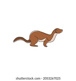 One continuous line drawing of funny weasel for company logo identity. Mustelidae animal mascot concept for national conservation icon. Modern single line draw design vector graphic illustration