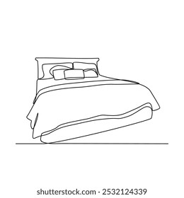 One continuous line drawing of Furniture set vector illustration. Bed set design in simple continuous linear style vector concept. Furniture themes design for educational presentation purpose.