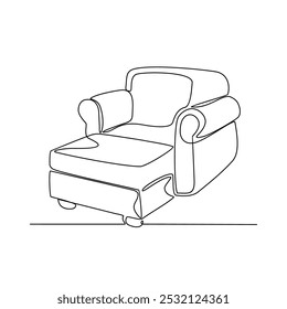 One continuous line drawing of Furniture set vector illustration. Kitchen set design in simple continuous linear style vector concept. Furniture themes design for educational presentation purpose.