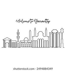 One continuous line drawing of Gaziantep skyline vector illustration. Modern city in Turkey in simple linear style vector design concept. Big city in Turkey. Iconic architectural skyline building