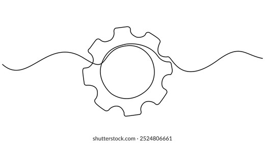 Un dibujo de línea continua de gear.one dibujo de línea de icono de engranaje, tecnología, industrial, conectividad. Ilustración vectorial de línea única. fondo blanco aislado