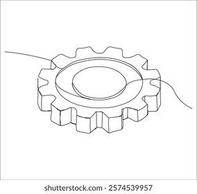 One continuous line drawing of gears machine work. single line of teamwork concept drawing.  gears moving illustration. editable stroke
