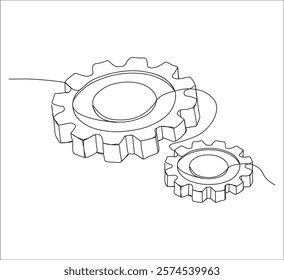 One continuous line drawing of gears machine work. single line of teamwork concept drawing.  gears moving illustration. editable stroke