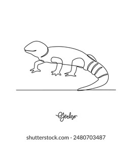 Un dibujo de línea continua de la Ilustración vectorial Gecko. Tipo de Lagarto animal theme concepto de diseño con Vector de estilo lineal simple. Los lagartos son reptiles con piel escamosa, cuatro patas y una cola.