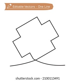 Eine durchgehende Linienzeichnung mit geometrischer Form eines Positiv- oder Plus-Symbols. Vektorgrafik des Pluszeichens 
geometrische Form für Symbol, Logo, Symbol. Gilt für Siebdruck oder Webdesign.