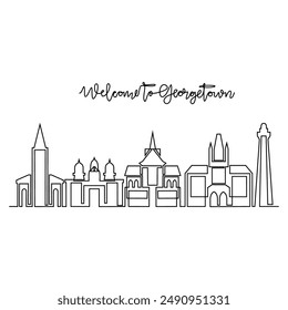 One continuous line drawing of Georgetown skyline vector illustration. Modern city in Central America in simple linear style vector design concept. Big city in Guyana. Iconic architectural building