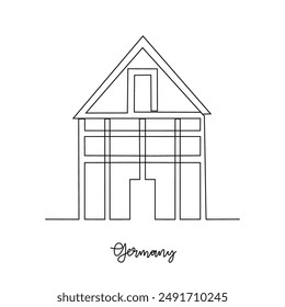 One continuous line drawing of Germany traditional house vector illustration. Country traditional house in simple linear style vector design concept. Historical education for all students people.